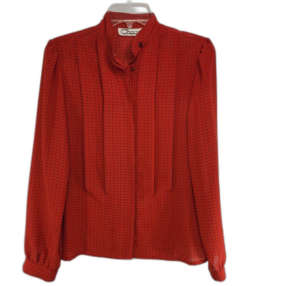 Vintage 80's Chaus Red Button Up Pleated Blouse Size 7/8